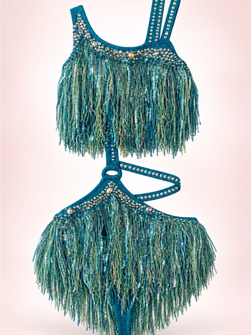 Teal Fringe Dance Costume for Kids - Sparkle Two-Piece